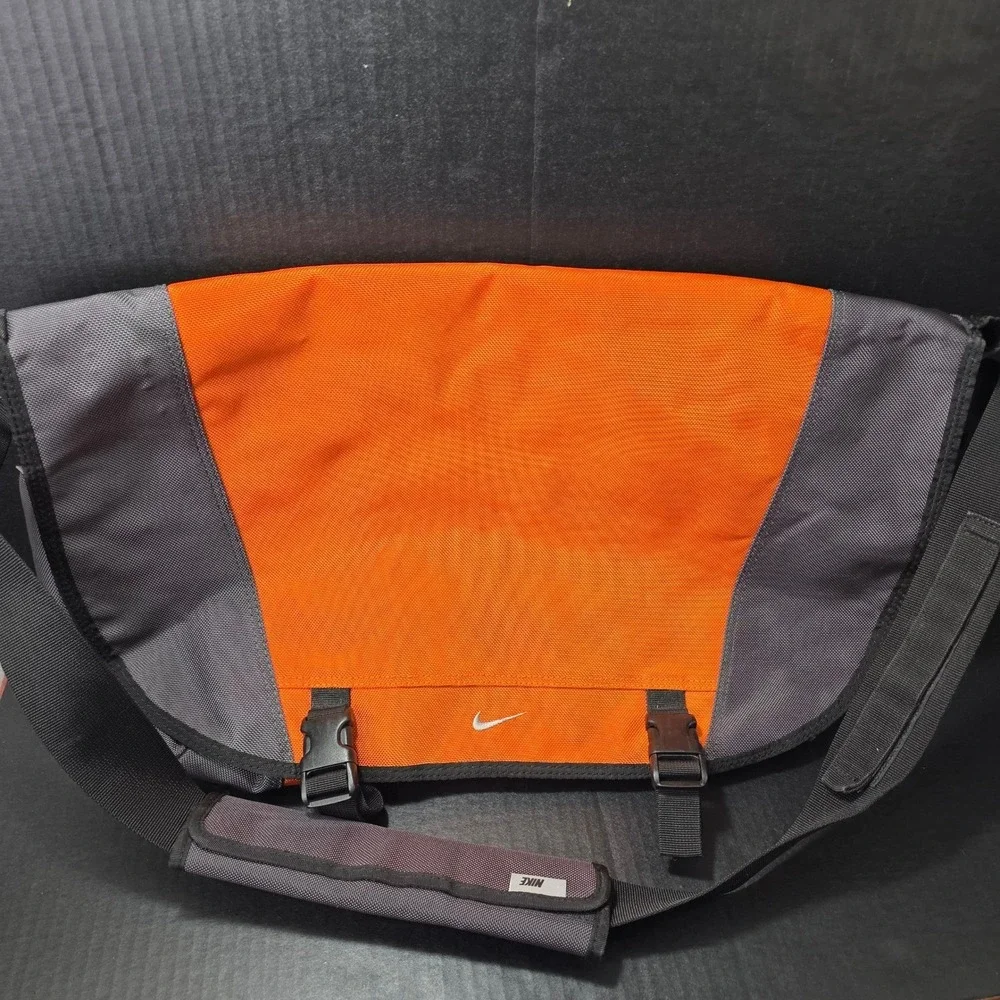 Nike Messenger Bag Orange Gray Nylon Vintage Y2K Crossbody Large Biking Backpack